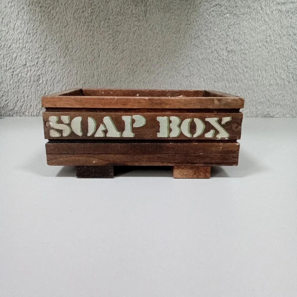 Rustic Wooden Soap Box Crate Footed Soap Dish Brown Farmhouse Bathroom Decor‎